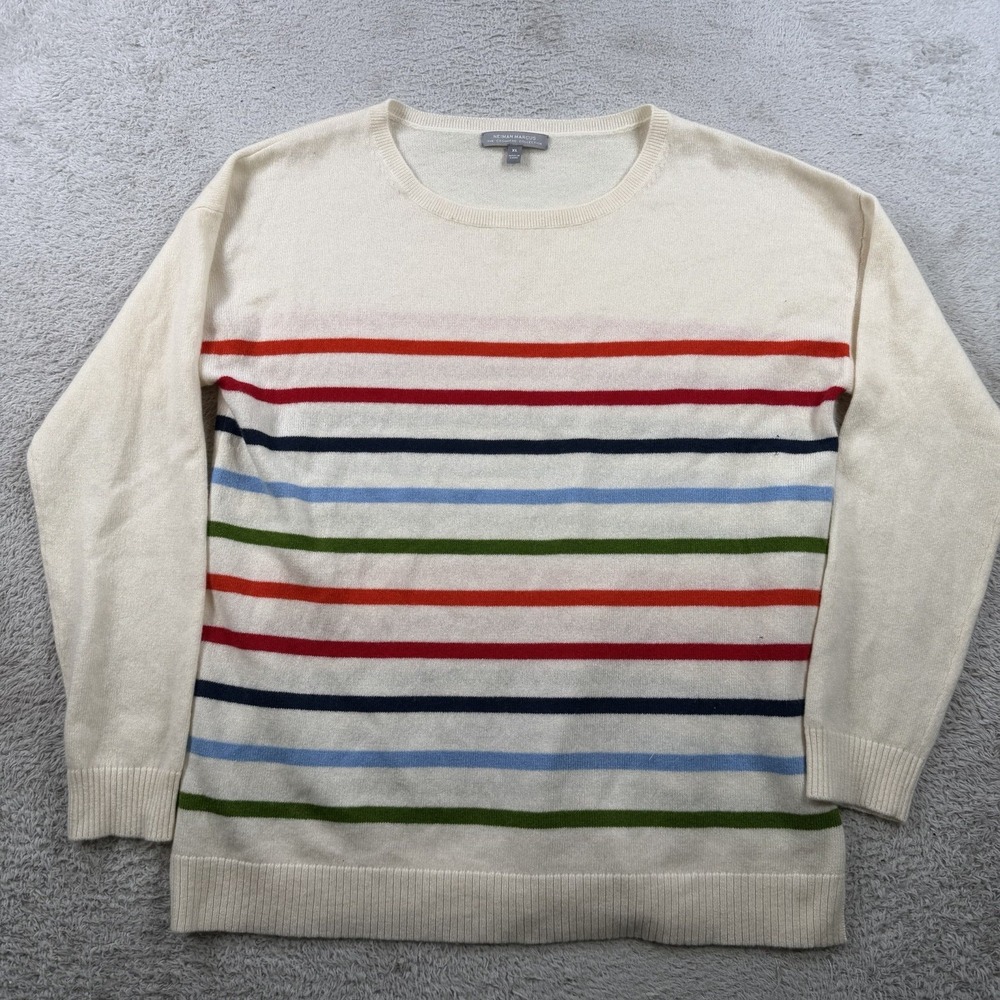 Neiman Marcus Sweater Mens XL Beige Striped 100% Cashmere Crewneck Pullover - Picture 1 of 8